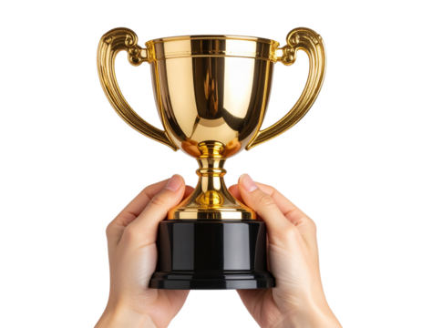 Champion’s Gold Cup with Gripping Hands – Transparent Background