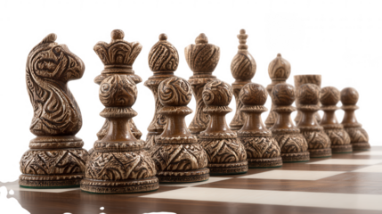 Ornate chess pieces isolated on transparent background, PNG