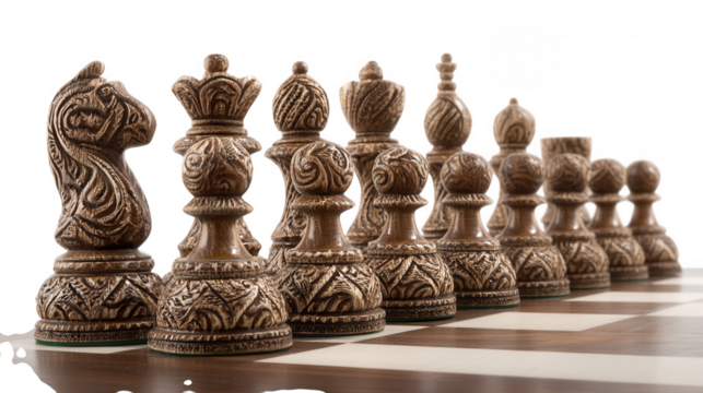 Ornate chess pieces isolated on transparent background, PNG