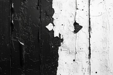 Grunge Texture Black White Wooden Panel - Abstract grunge background, monochrome palette, distressed wood, peeling paint, contrasting textures. Symbolizing: age, decay, contrast, transition