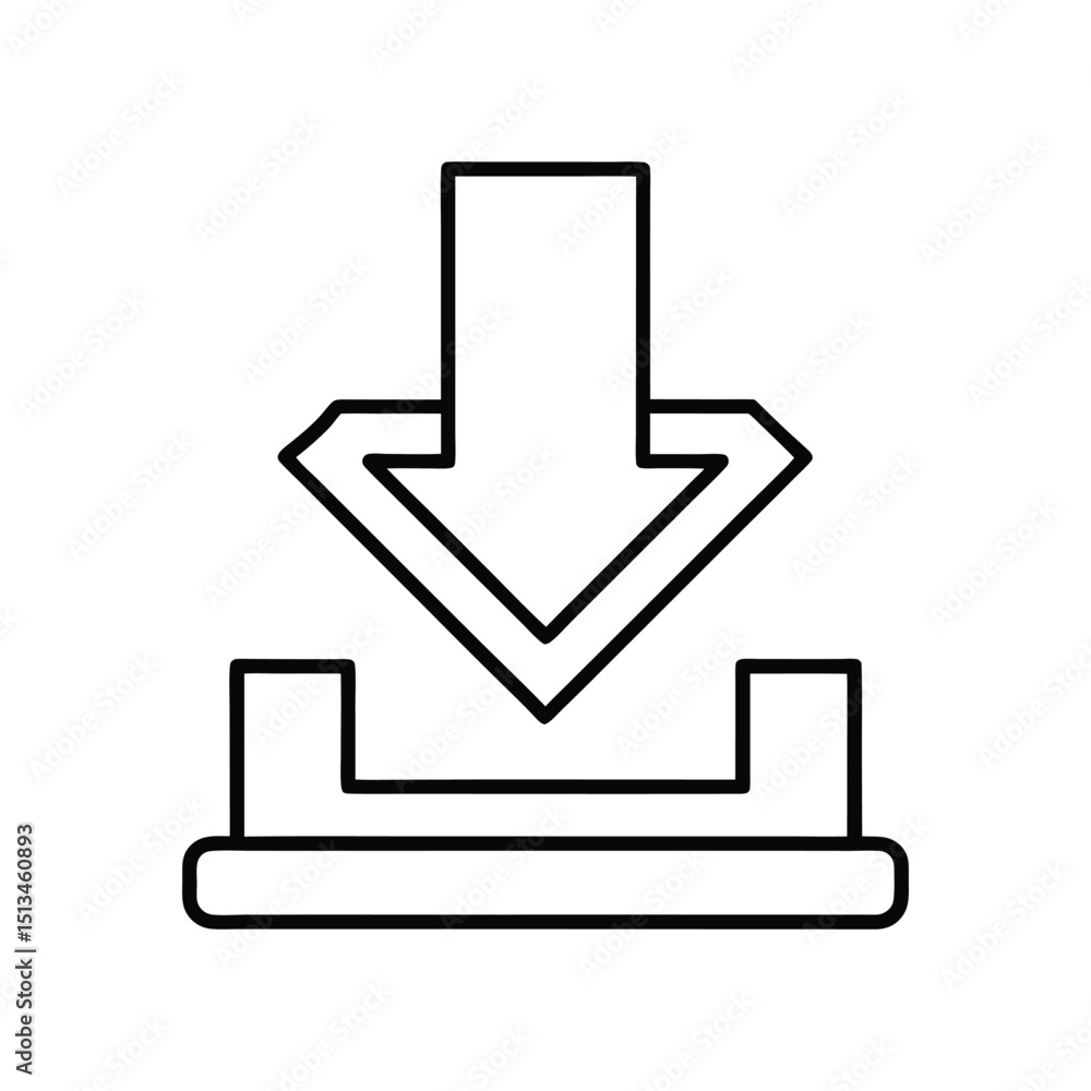 Poster simple line drawing of a download icon with an arrow and a tray shape