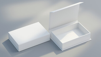 Plakat White folding gift box - Opened and closed gift box - 3d rendering mock up.