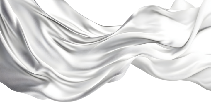 Elegant flowing white silk fabric isolated on a contrasting black background