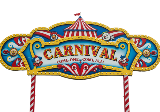 Carnival Sign Vintage Fair Decor Party Supplies Circus Theme isolated on transparent background