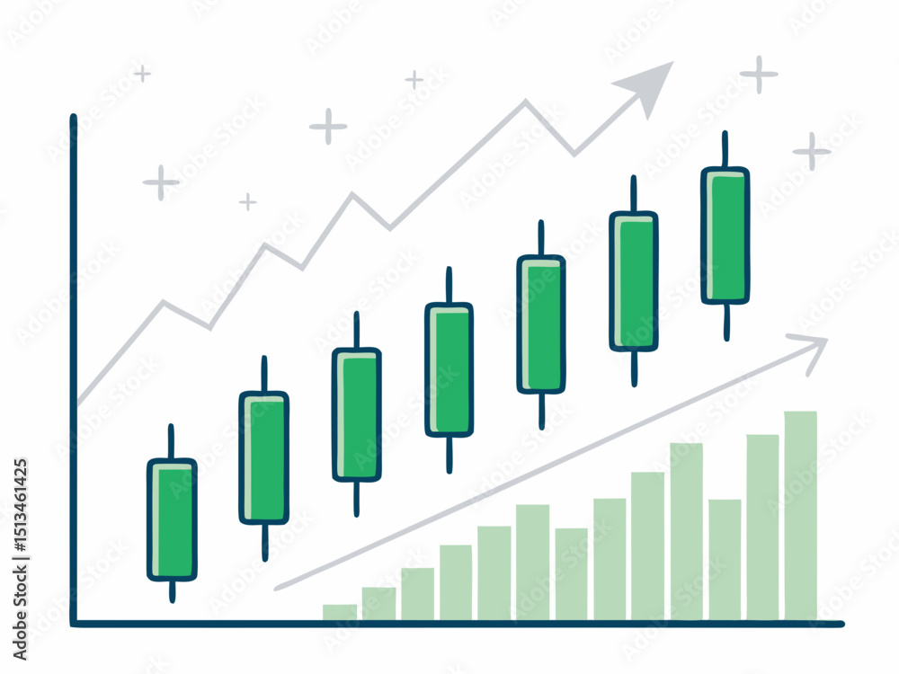Poster create a vector illustration of a bold-stroke candlestick chart showing a single bullish candle with