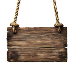 Fototapeta premium Rustic wooden sign hanging from rope, perfect for adding custom text and images