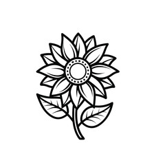Obraz premium Elegant Sunflower Outline Illustration with Detailed Petals and Leaves on a White Background