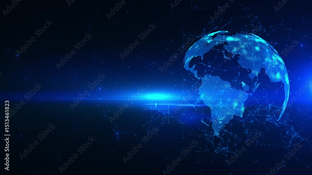 Aufkleber digital globe, futuristic technology global technology earth hologram creation from dots lines cyber