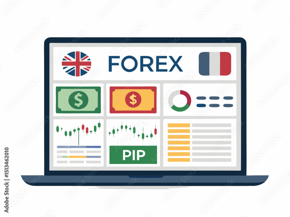 Aufkleber design a bold, vector illustration of a modern forex trading platform interface with strong strokes 