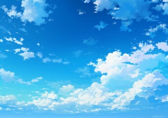 Blue sky anime style landscape illustration 