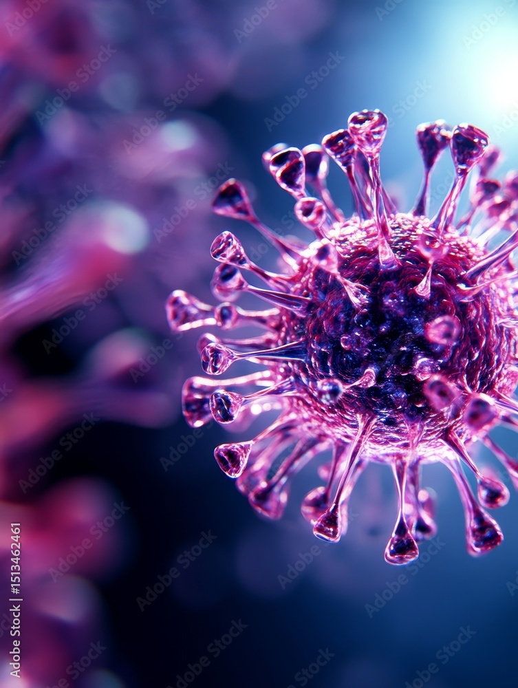 Poster microscopic virus structure - close-up view of a virus particle, showcasing intricate details of its
