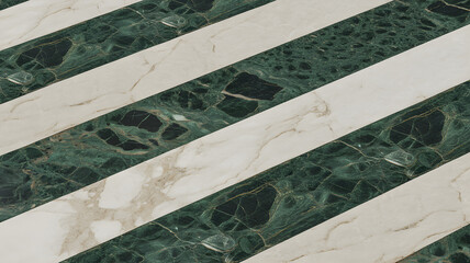 Full-frame 2D slab combining Rainforest Green marble patterns over beige Crema Marfil base.