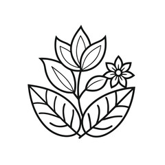 Elegant Floral Design with Detailed Leaves and Blossoms in a Minimalist Black Outline Style