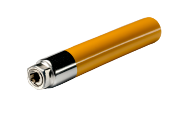 Close-up shot of a shiny yellow and silver hand tool with a black background