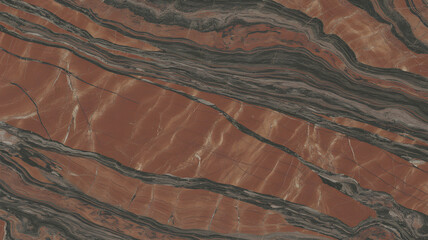 Full-frame 2D polished rainforest brown marble slab with natural reddish wood-like patterns.