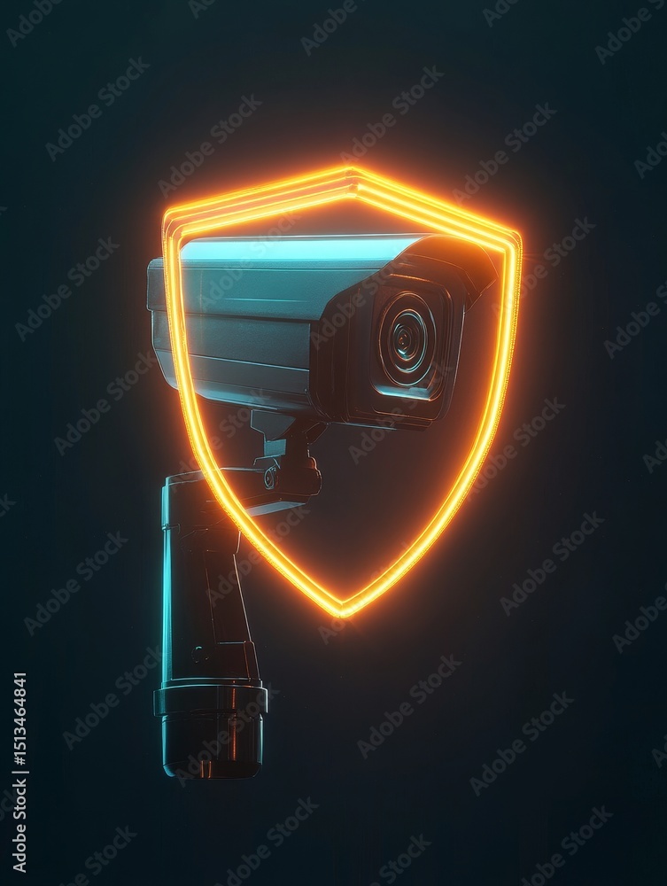 Aufkleber secure surveillance camera with glowing shield - a futuristic security camera is presented with a gl