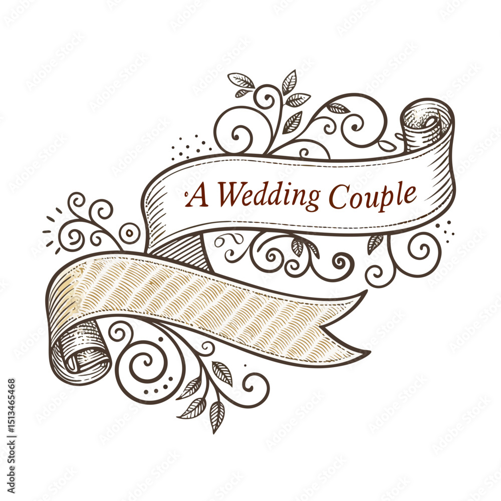 Poster design a bold, vector logo featuring a vintage-style ribbon, emphasizing strong strokes and elegant 