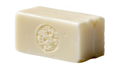 Ivory soap bar with floral design isolated on transparent background, PNG