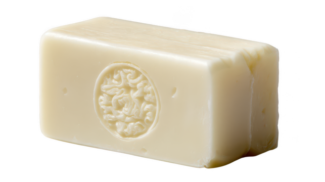 Ivory soap bar with floral design isolated on transparent background, PNG