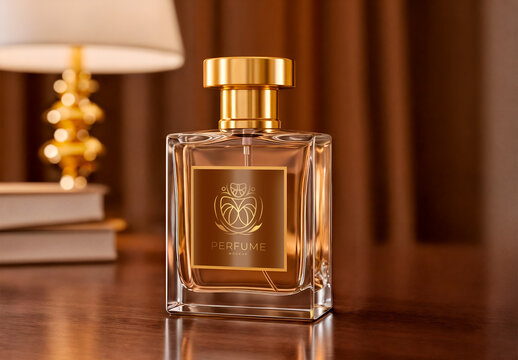 Perfume Bottle Mockup with Golden Cap