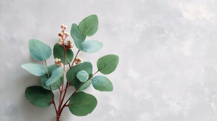 Eucalyptus Branches on Light Gray Background