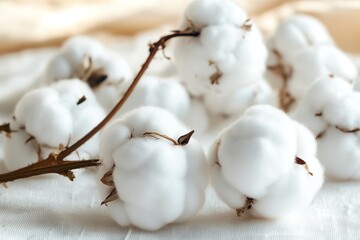 Soft natural cotton bolls on branches with clean white background