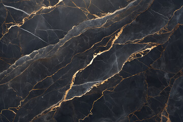 Luxurious black marble slab with elegant gold and white veining, showcasing intricate geological patterns and a refined polished finish for high-end architectural applications. generative ai