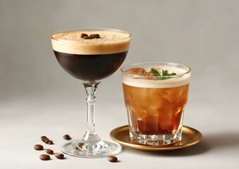 Two Coffee Cocktails with Coffee Beans