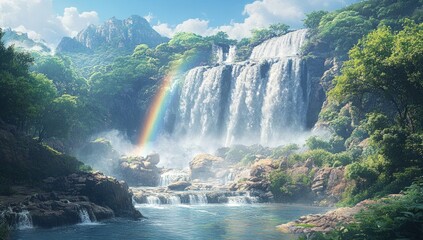 Fototapeta premium Lush waterfall cascading through valley