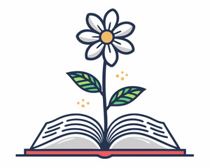 Create a bold, vector illustration of a single flower, emerging from the ground, with thick, clearly defined strokes.  Focus on strong outlines and vibrant color.