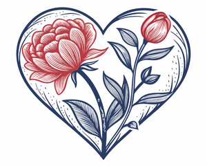 Create a bold, vector illustration of a single flower with thick outlines, enclosed within a heart shape.  Maintain clean lines and vibrant color.