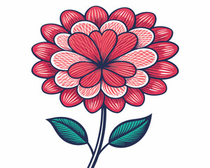Design a bold, vector illustration of a flower composed entirely of interconnected heart shapes.  Prioritize a thick, impactful outline.