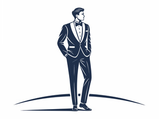 Create a bold, vector illustration of a groom in a tuxedo, standing confidently.  Focus on strong, clean lines.