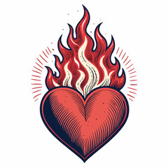 Create a vector illustration of a bold, fiery heart with intensely thick strokes.  The flames should be detailed and realistic.