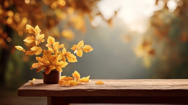 Autumn Leaves Still Life on Wooden Table