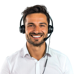 Portrait of male operator with headset on white background with clipping path