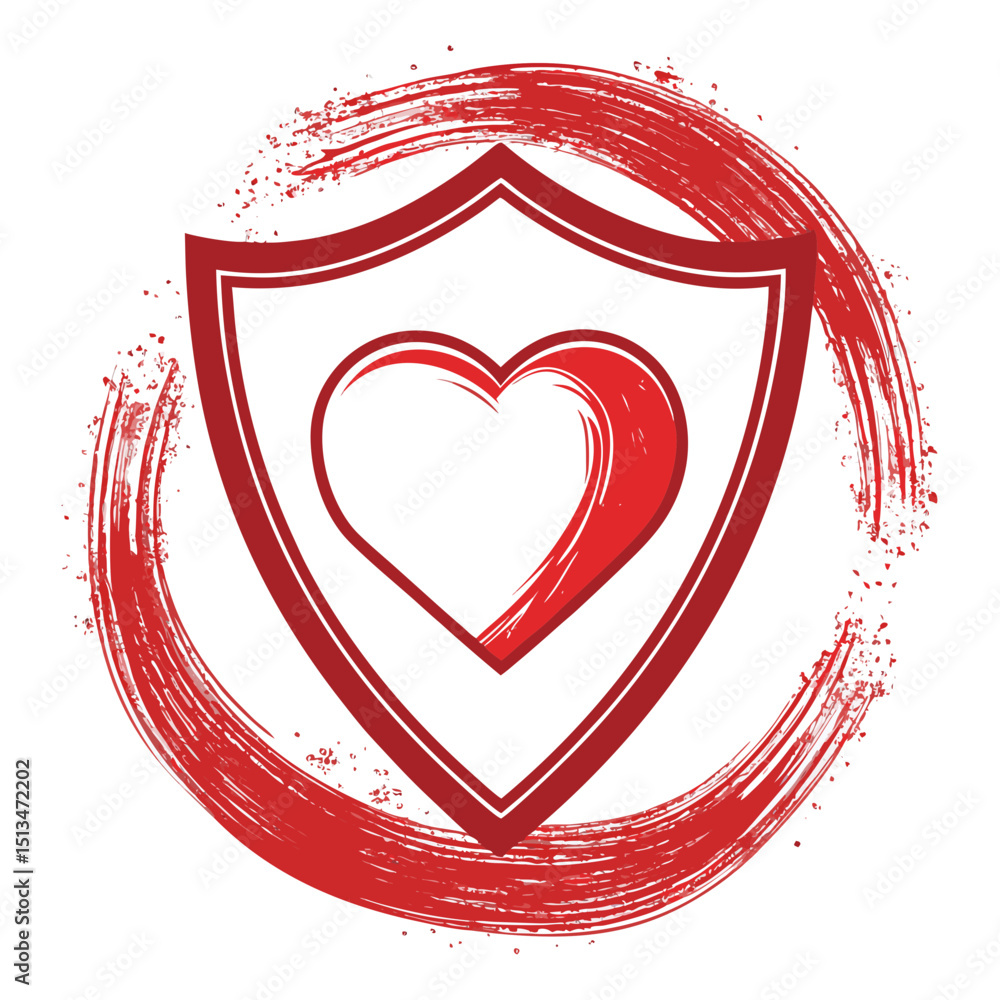 Poster design a bold, vector heart shield graphic with a thick, impactful stroke. ensure clean lines and sh