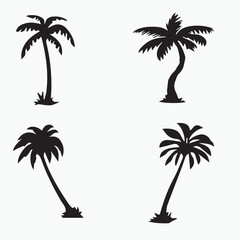 Fototapeta premium Minimal Tropics: Vector Palm Tree Icons and Silhouettes