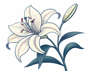Create a bold, vector illustration of a lily flower with a thick, impactful outline, showcasing intricate details of the petals and stamen.  Focus on a clean, modern aesthetic.
