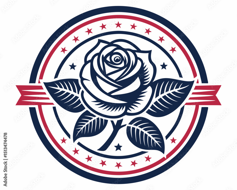 Poster create a vector illustration of a bold-stroked rose, entirely enclosed within a circle. the style sh