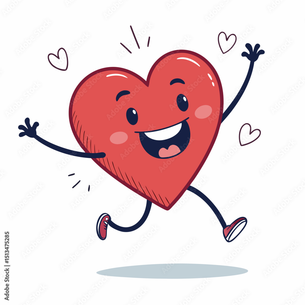 Poster create a vector illustration of a bold, smiling heart character with a thick, prominent stroke. desi