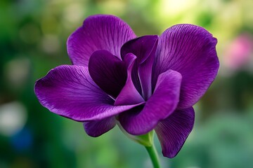 Fototapeta premium Striking Purple Sweet Pea Flower CloseUp, Garden Background, Summer Bloom