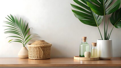 Serene minimalist home decor featuring natural elements and neutral tones