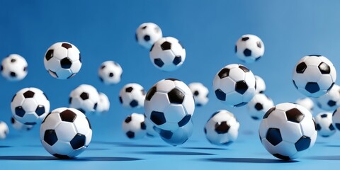 Floating Soccer Balls on a Blue Background