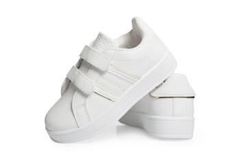 White sport shoes on white background – isolated footwear product