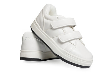 White sport shoes on white background – isolated footwear product