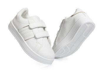 White sport shoes on white background – isolated footwear product