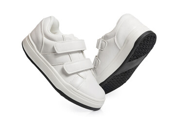 White sport shoes on white background – isolated footwear product