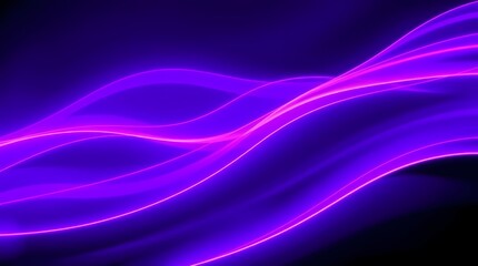 Abstract digital artwork featuring a series of glowing, undulating lines in shades of pink and purple against a dark blue background