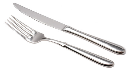 Silver knife and fork isolated on transparent background, PNG